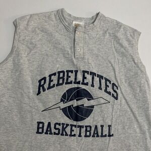 Vintage Lady Fox Henley Tank Top Rebelettes Basketball Gray Navy Sleeveless XL